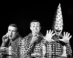 Progression: Three Images of Man Clown Applying Make-Up