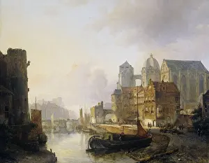 Karsen: Imaginary View of a Riverside Town with Aachen Cathedral