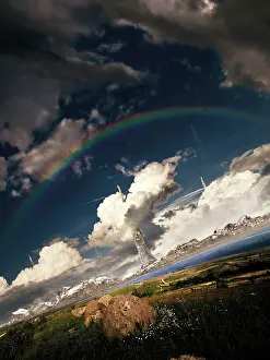 Rainbow: Imaginative environment with large spires on an alien planet