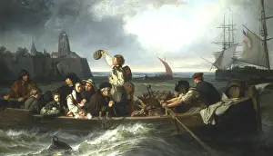 Rowed: Imigration to America. Emigrants being rowed out