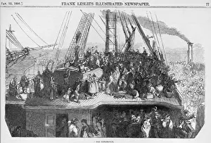 Steerage: Immigrants waving farewell to crowd on dock, ?