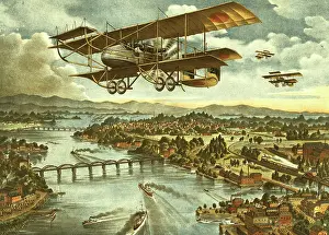 Printmaking: An Imperial Japanese Army attacks from sky, water