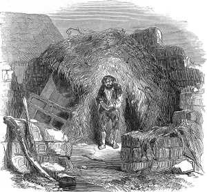 Impoverished: An impoverished man in a scalpeen 1849