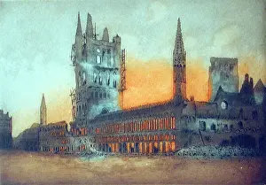Aquatints: Incendie des Halles d'Ypres