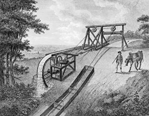 Smaller: Inclined plane powered by water wheel in use on