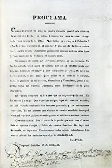 Bolivar: Independence of Colombia. Leaflet with a proclaim