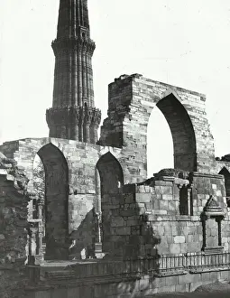 Ornately: India - The Kutab - Arches and lower part of Tower, Delhi