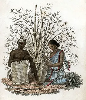 Ackermann: Indian basket-maker and his wife at work. 1822