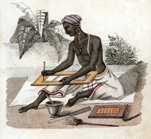 Ackermann: Indian gilder applying gold leaf to a frame. 1822