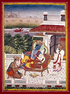 Attendant: Indian miniature showing Krishna, winged attendant