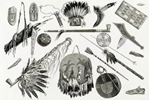 Headwear: Indian utensils and arms