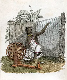 Ackermann: Indian woman spinning cotton using a simple spinning