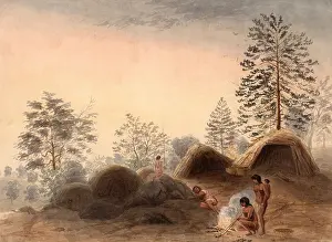 Eastman: INDIANS AROUND A CAMPFIRE, 1852, by Harrison