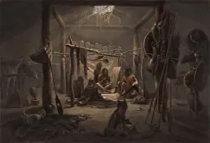 Coloring: Indians inside the lodge of a Mandan Chief