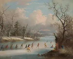 Lacrosse: INDIANS PLAYING LACROSS ON THE ICE, 1858