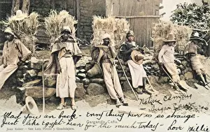 Sombreros: Indigenous Native Mexicans carrying Sugar Cane