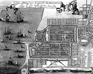 Batavia: Indonesia, Java, Jakarta, city view, copper engraving