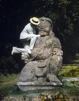 Borobudur: Indonesia, man in straw hat standing on ?