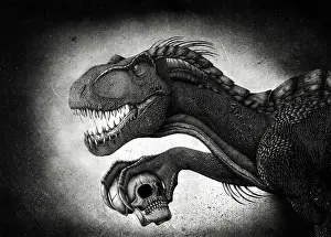 Talon: Indoraptor dinosaur grasping a skull with its talon