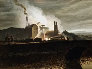 Blast: Industrial landscape. Ironworks at night, blast