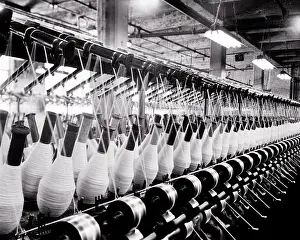 Spindles: Industrial Textile Factory Detail Rows of Mechanical