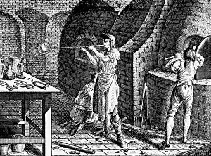 Glassblower: industry, glass, gaffer, copper engraving by