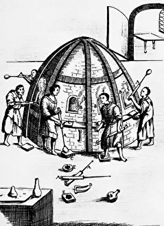 Glassblower: industry, glass, gaffer, copper engraving, Ars