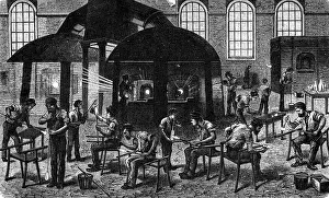Poire: industry, glass kiln, interior view, wood engraving