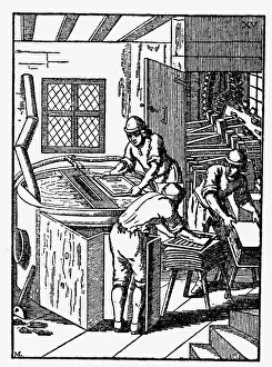 Papermaking: industry, paper, paper mill, copper engraving