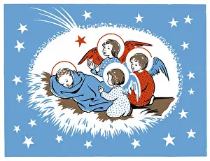 Three Colour: Infant Jesus with three little Angels
