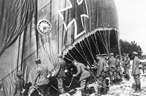 Inflating: Inflating German observation balloon, Western Front, WW1