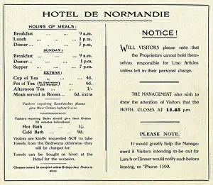 Snacks: Information card, Hotel de Normandie
