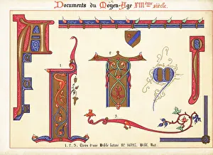 Chromolithograh: Initial A, border and other elements with coat