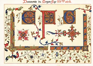 14th Century: Initial letters and border foliage from Jean de