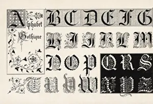 Chromolithograh: Initial letters from a Gothic alphabet