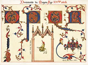 Chromolithograh: Initial letters from Jean de Sy's illuminated