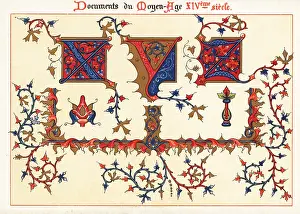 14th Century: Initial letters XYZ and border foliage from Jean