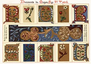 Xve Siecle: Initials and border design from an illuminated