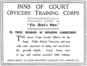 Commissions: Inns of Court OTC advertisement, WW1