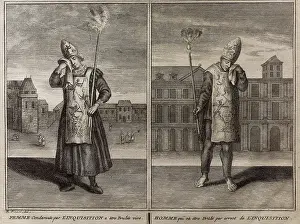 Centro: Inquisition heretics, engraving, Casa de Sefarad