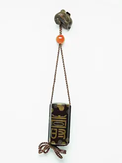 Ojime: Inro attached to a tiger-shaped netsuke and an ojime