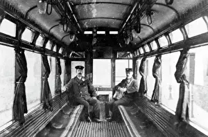 Lancs: Inside a Burnley tram, probably 1930s