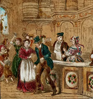 Relates: Inside the gin shop. A woman talks to the drunkard