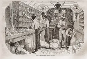 Tecnol Gicas: Inside of a post office-wagon (1854). Illustration
