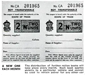 Coupons: Inside of ration book for motor spirit, September 1939