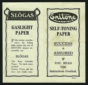 Gaslight: Instruction leaflet for Enitone self-toning paper
