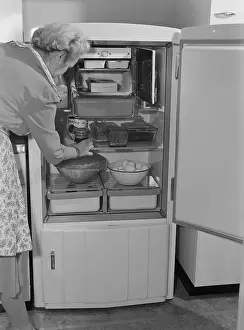 Freezer: Interior of a 1940s refrigerator has a small