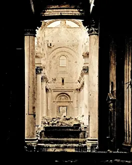 Arras: Interior of Arras Cathedral after German shell fire, WW1