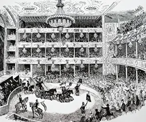 1843: Interior of Astley's Ampitheatre, circa 1843