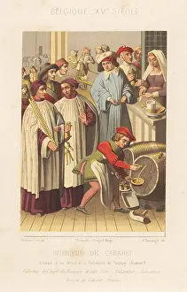 Xve Siecle: Interior of a bar or cabaret, Belgium, 15th century